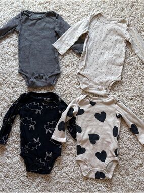 Carter's Baby Long-Sleeve One-Piece Bodysuits Black Cream Bunny Heart Black 12M